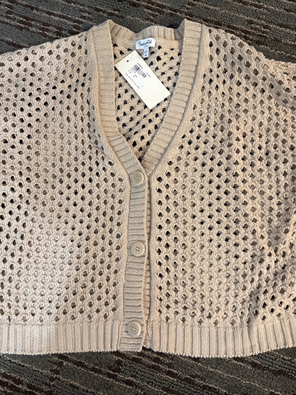 Splendid Beige Open-Knit Button Cardigan